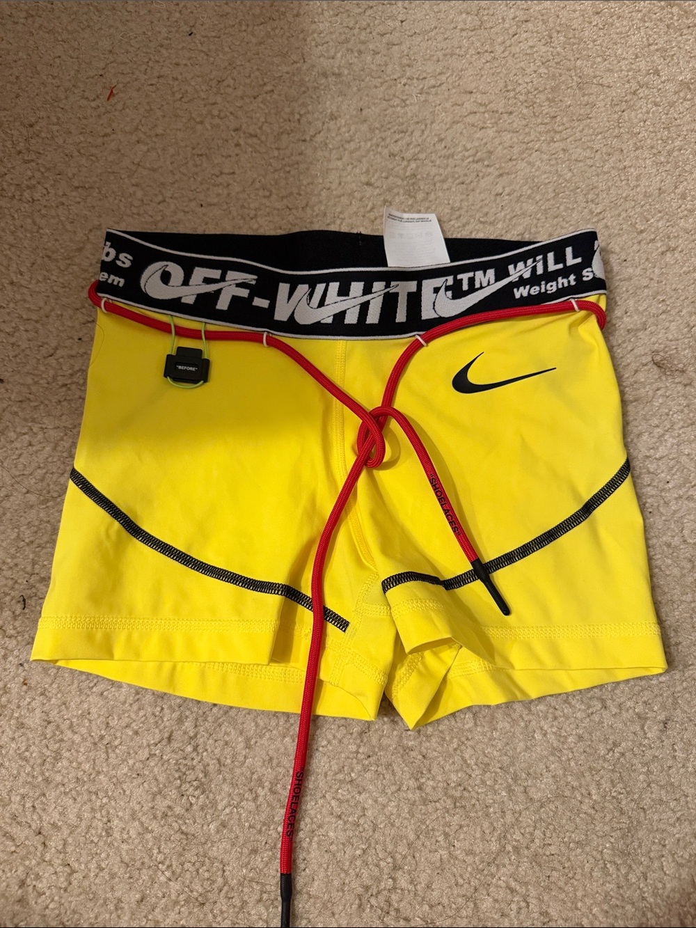 NWOT Off-White Nike Pro Yellow Spandex Shorts